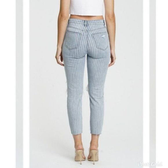 NWT EUNINA TOBI SUPER HIGH RISE MOM JEANS CROP PARALLEL LINES STRIPED PRINT - Picture 4 of 5